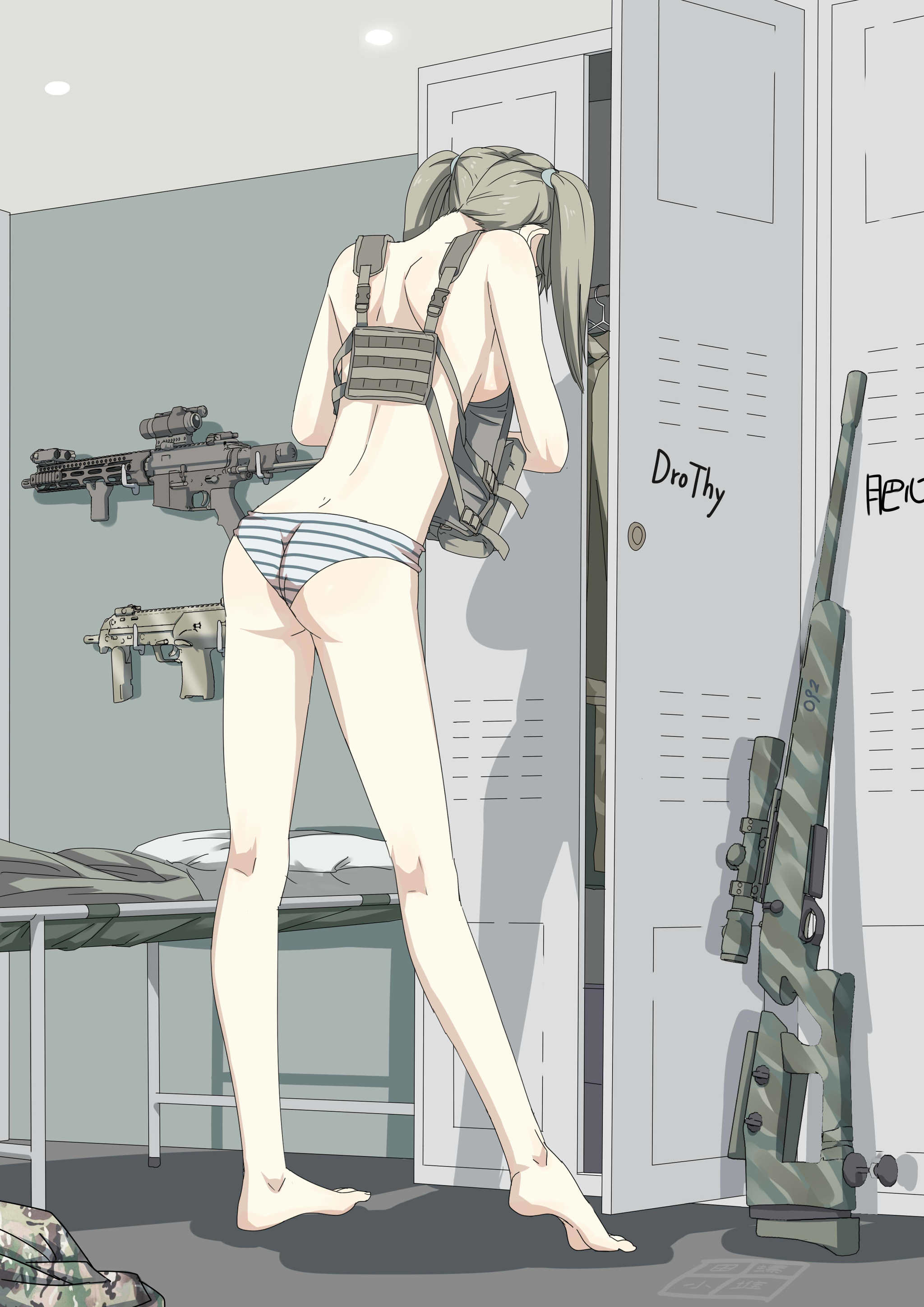 US Army locker room - NSFW, Anime, Anime original, Anime art, Pantsu, Boobs, Bulletproof vest, US Army