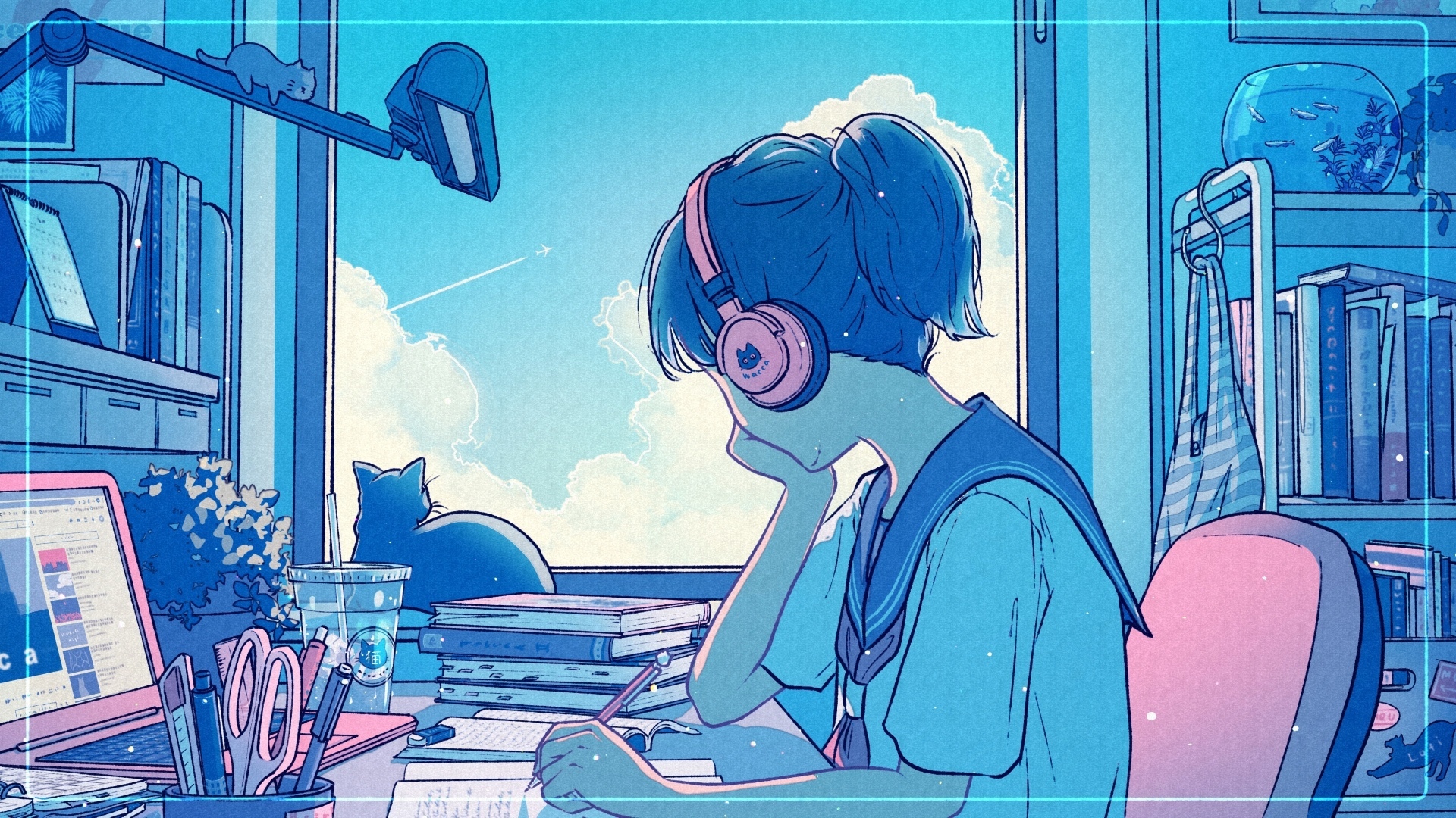 Rest from homework - Art, Lofi hip-hop radio, Homework, Girl