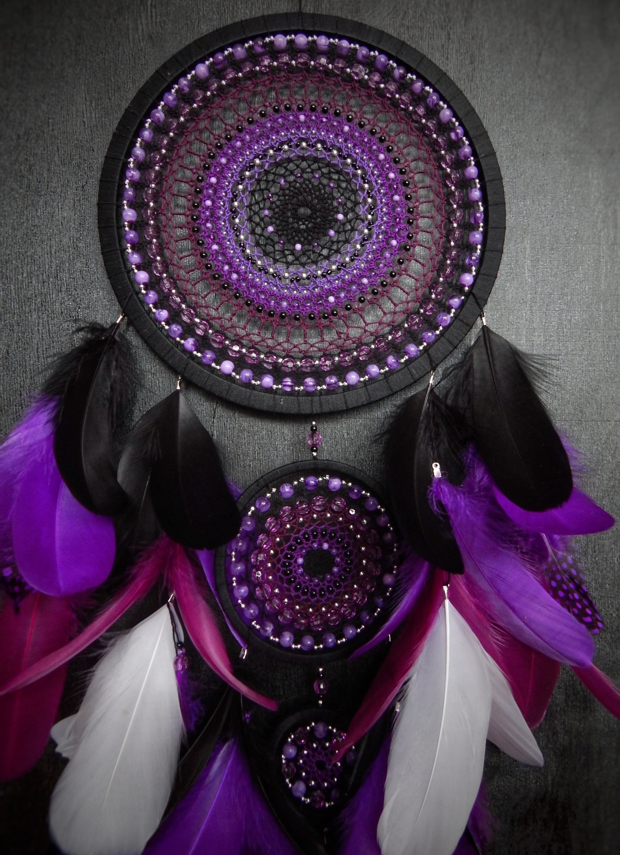 Dreamcatcher Stratosphere - My, Dreamcatcher, Feathers, Beads, The photo, Needlework, Needlework without process, Handmade, Hobby, , With your own hands, Indians, Гусь, Interior, Design, Interior Design, Longpost