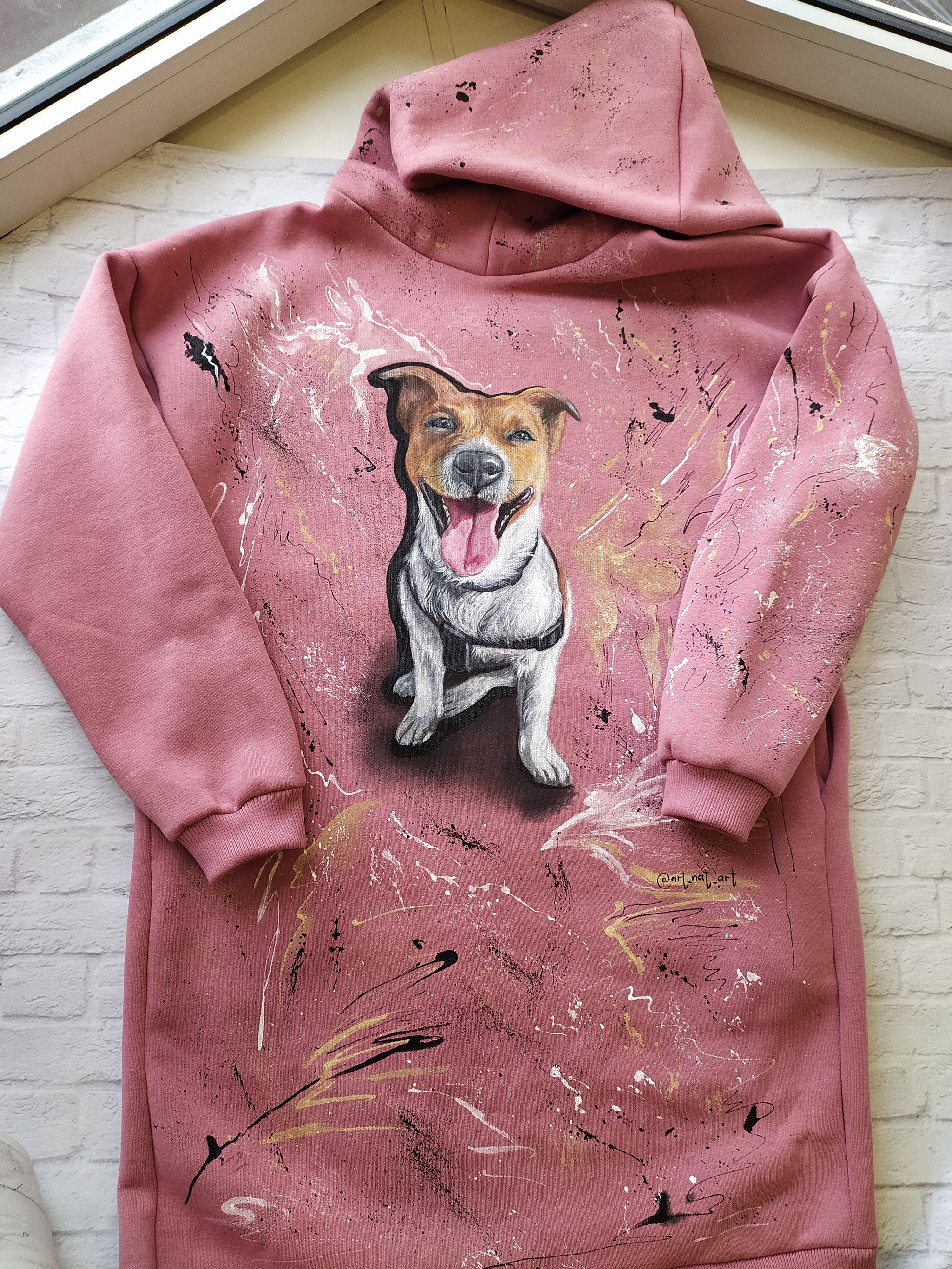 Cute dogs on a hoodie dress) Hand-painted - My, Dog, Dog lovers, Painting on fabric, Handmade, With your own hands, Customization, Longpost, Needlework without process