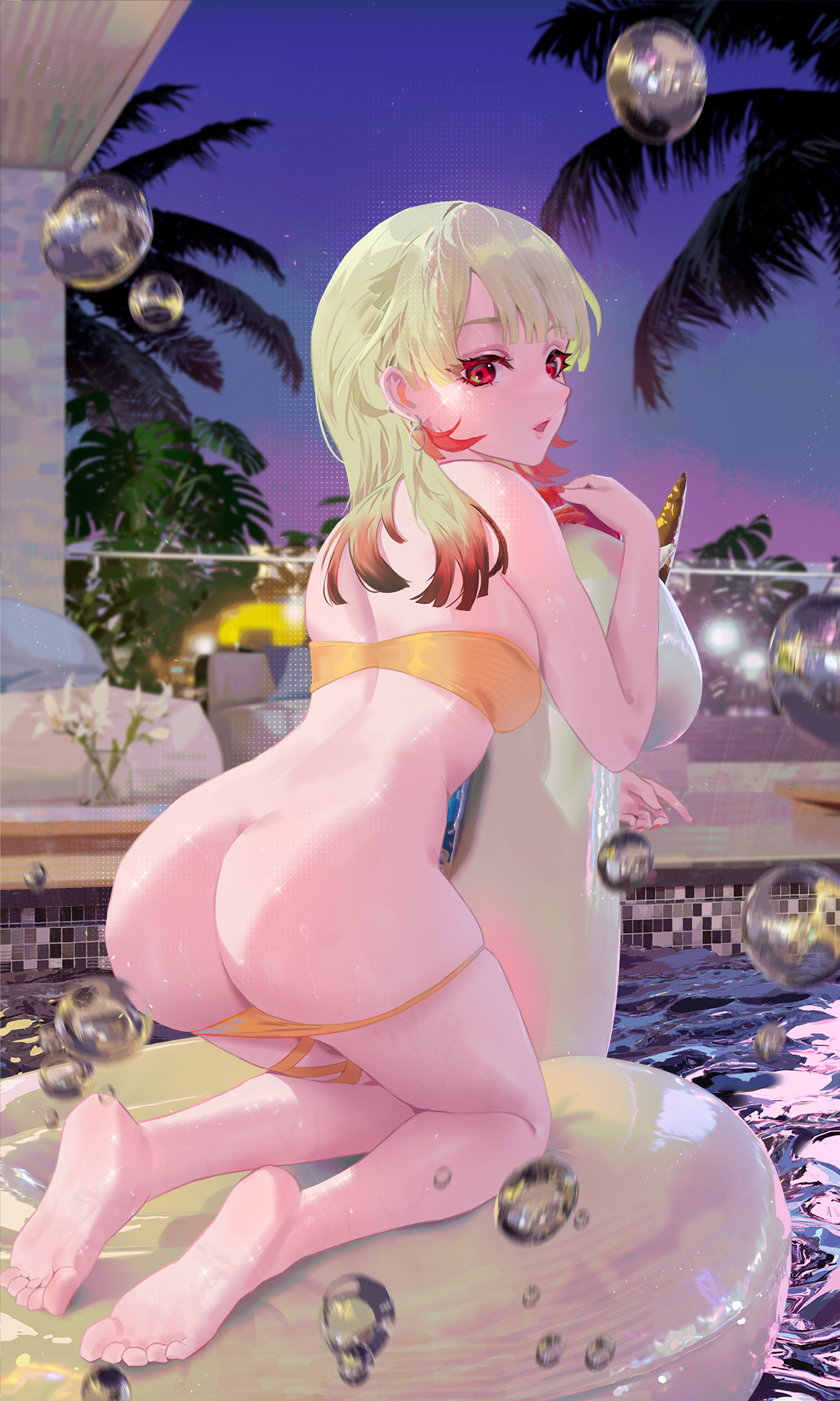 Night view - NSFW, Аниме, Anime Art, Azur Lane, Duca degli Abruzzi, Giuseppe Garibaldi, Игры, Арт, Девушки, , Рисованная эротика, Попа, Сиськи, Бассейн, Длиннопост