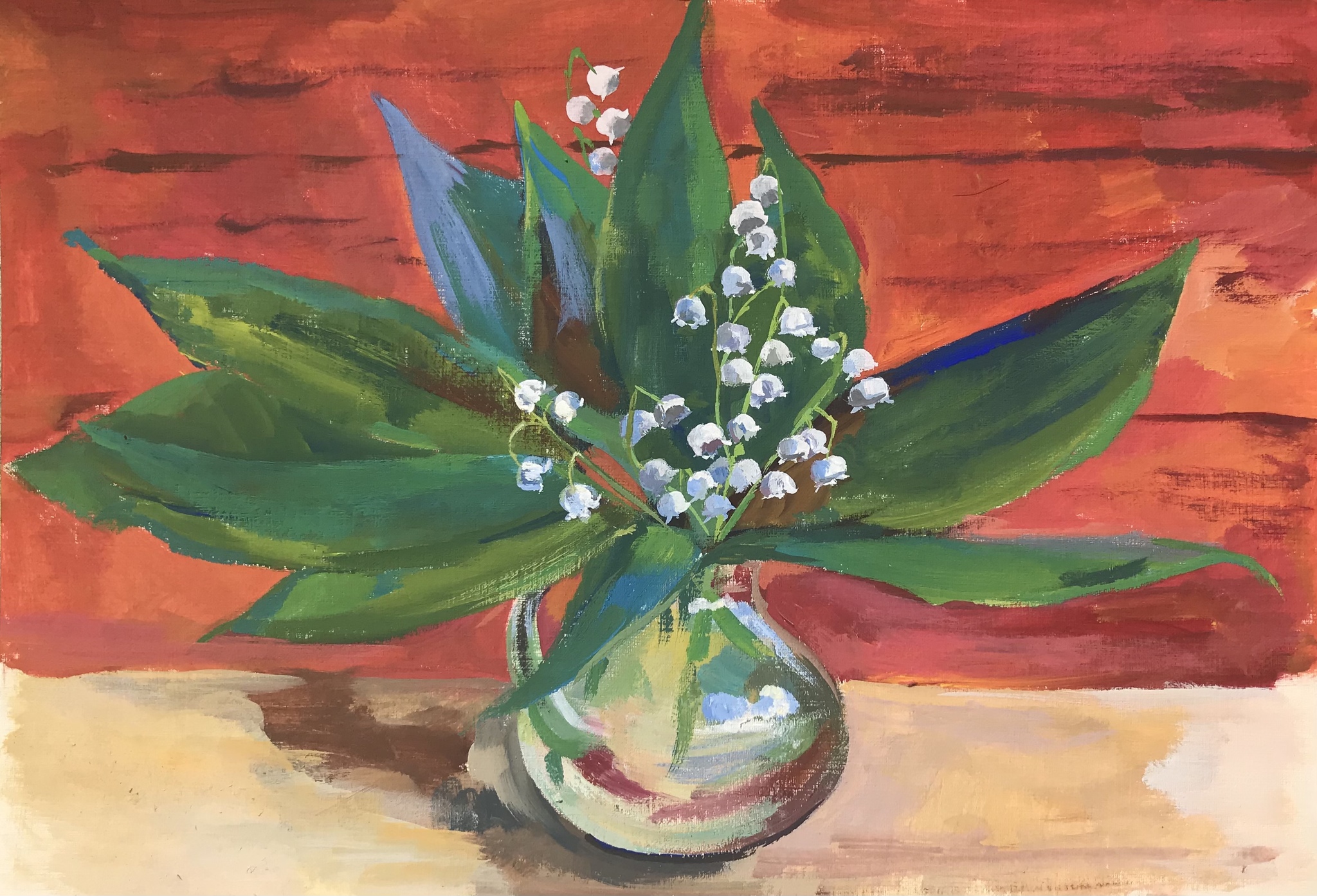 Lilies of the valley on red - My, Lilies of the valley, Luboff00, Summer, Tempera