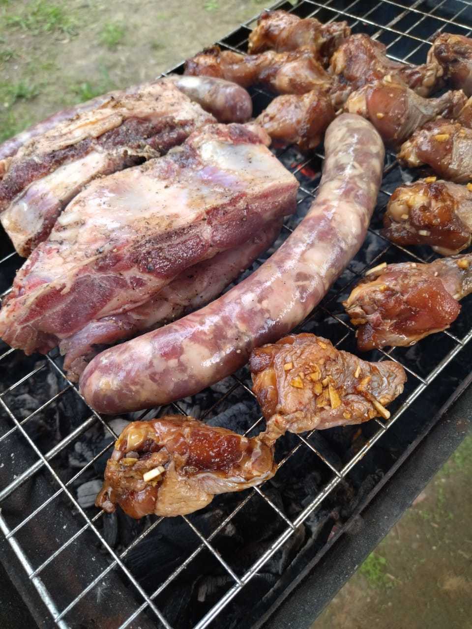 Dinner. - My, Meat, Shashlik, Grill, Hen, Sausages for frying, Brazier, Longpost