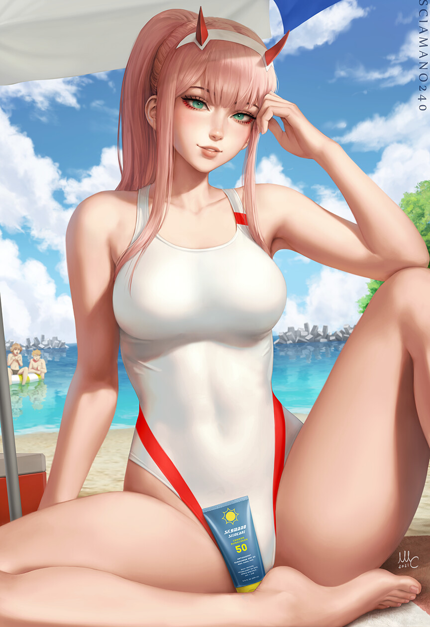 Summer Zero Two - NSFW, Рисунок, Аниме, Darling in the Franxx, Zero Two, Девушки, Пляж, Эротика, Sciamano240, , Арт