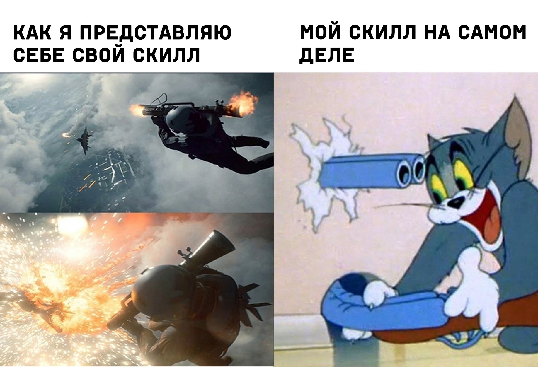 Expectation vs reality - Expectation and reality, Memes, Skill, Computer games, Tom and Jerry, Battlefield