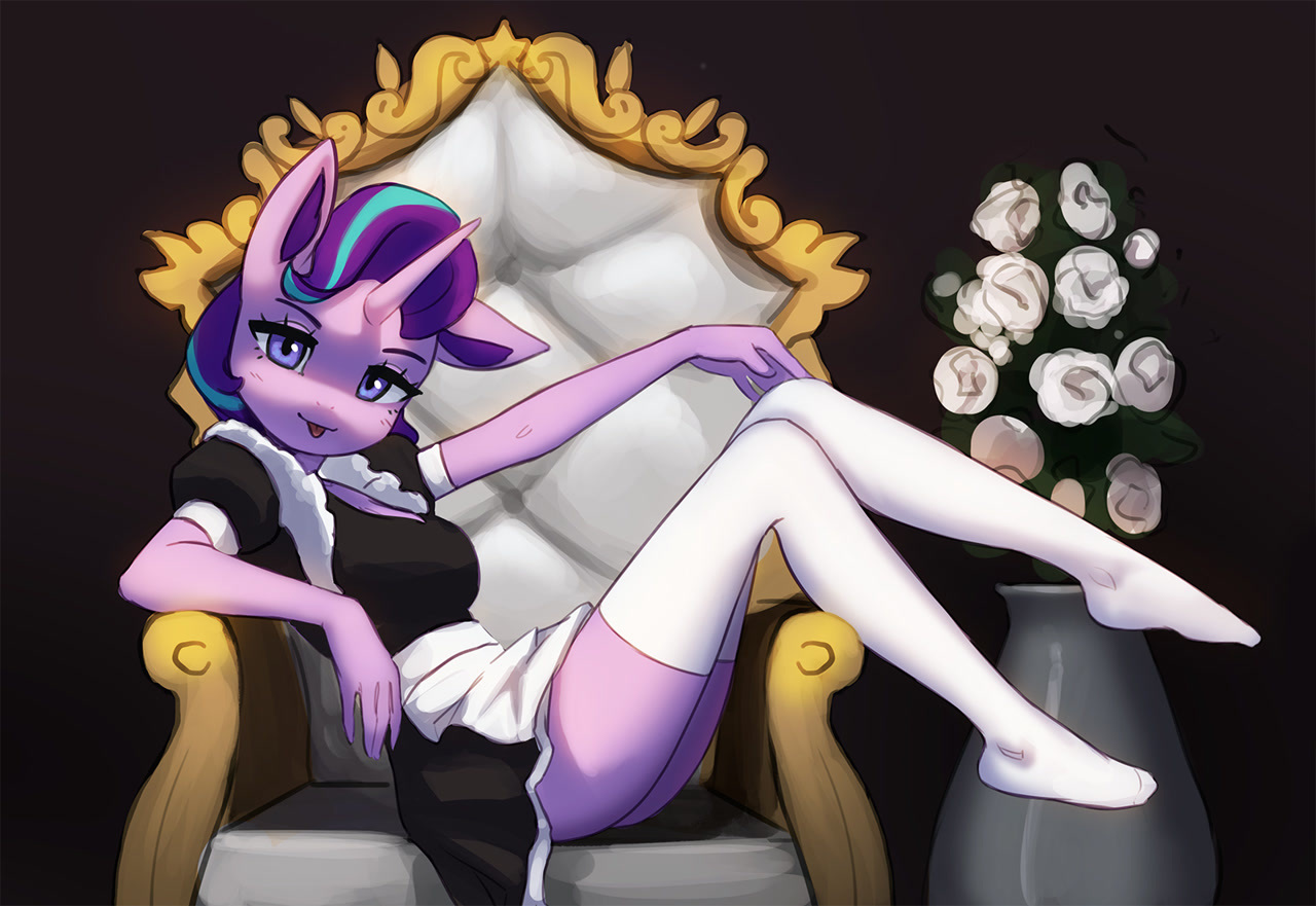 Smug Starlight - My little pony, Starlight Glimmer, Housemaid, Anthro, MLP Edge, MLP Socks, Mrscroup