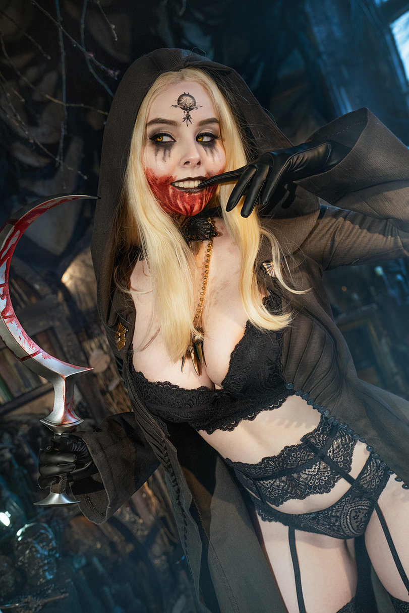 Bela Dimitrescu - Disharmonica - NSFW, Disharmonica, Cosplay, Erotic, Stockings, Boobs, Resident evil, , Longpost, Bela Dimitrescu