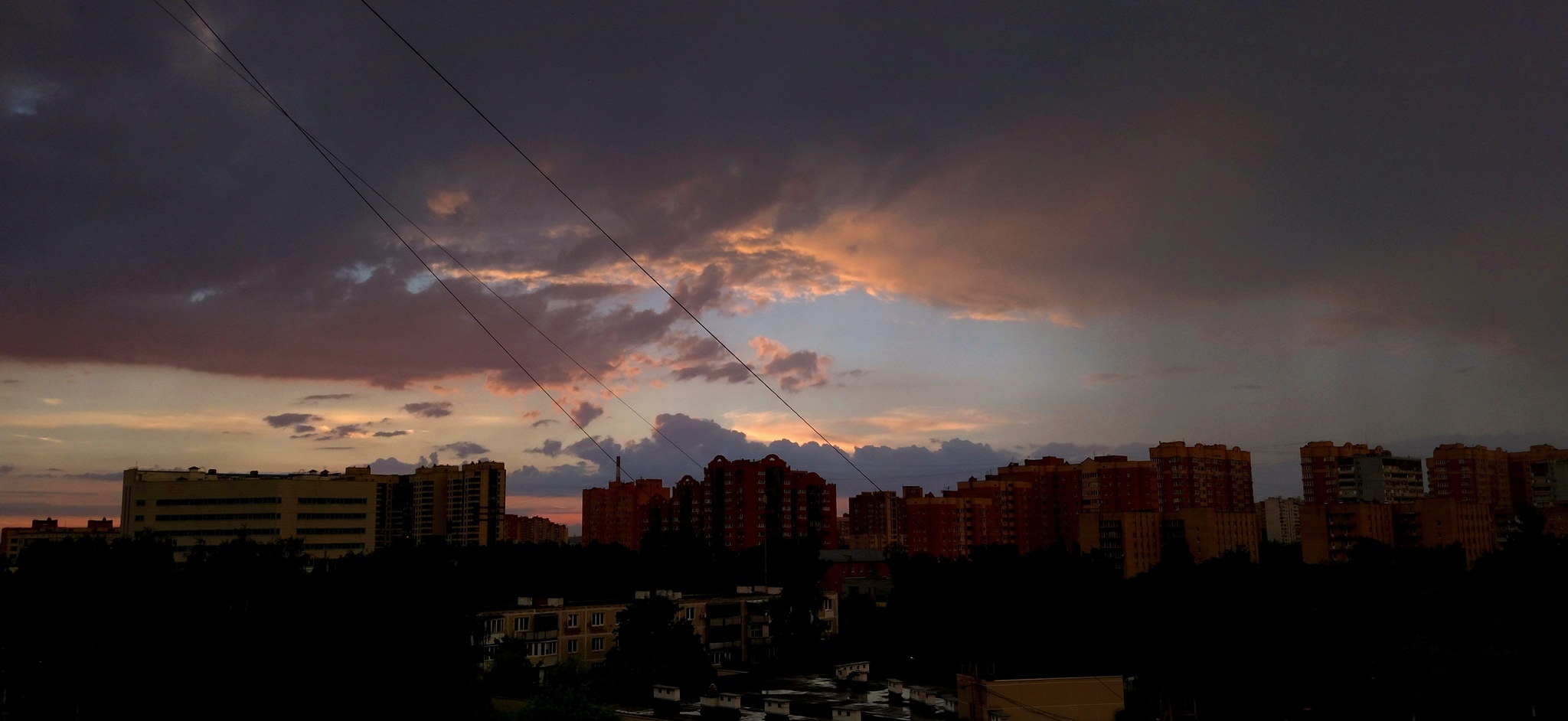 Sunset view from my window - My, Mobile photography, Sunset, Rain, Horizon, Longpost