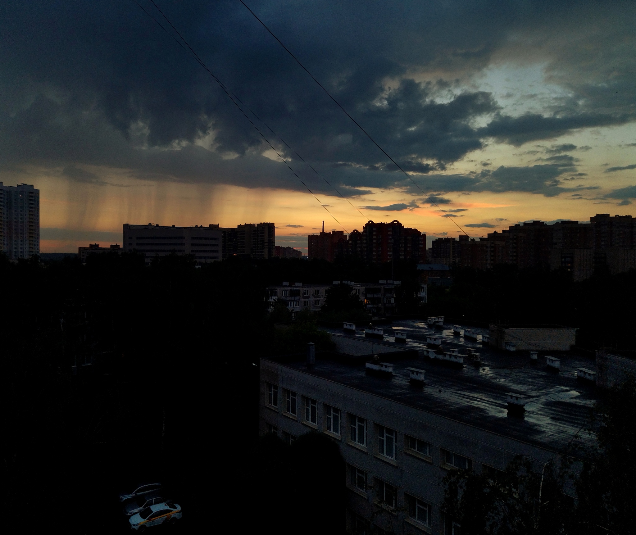 Sunset view from my window - My, Mobile photography, Sunset, Rain, Horizon, Longpost