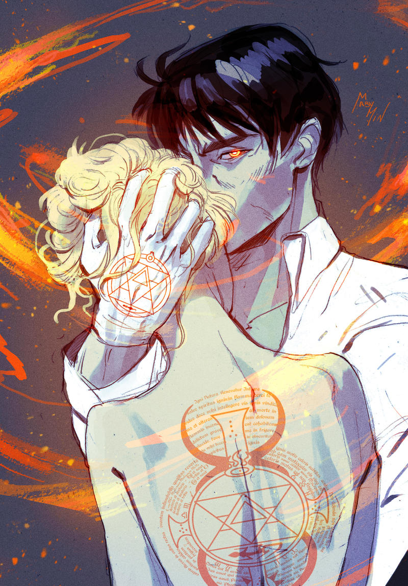 bound by fire - Anime, Anime art, Fullmetal alchemist, Roy Mustang, Riza Hawkeye, Fire