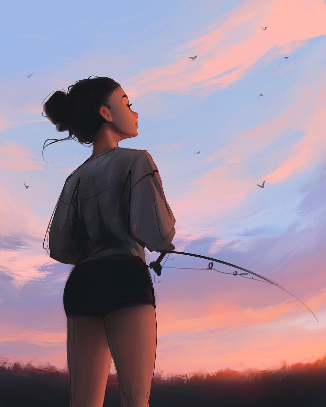 Summer sky colors - Drawing, Summer, Sky, Girls, Fishing, Sam yang, Art