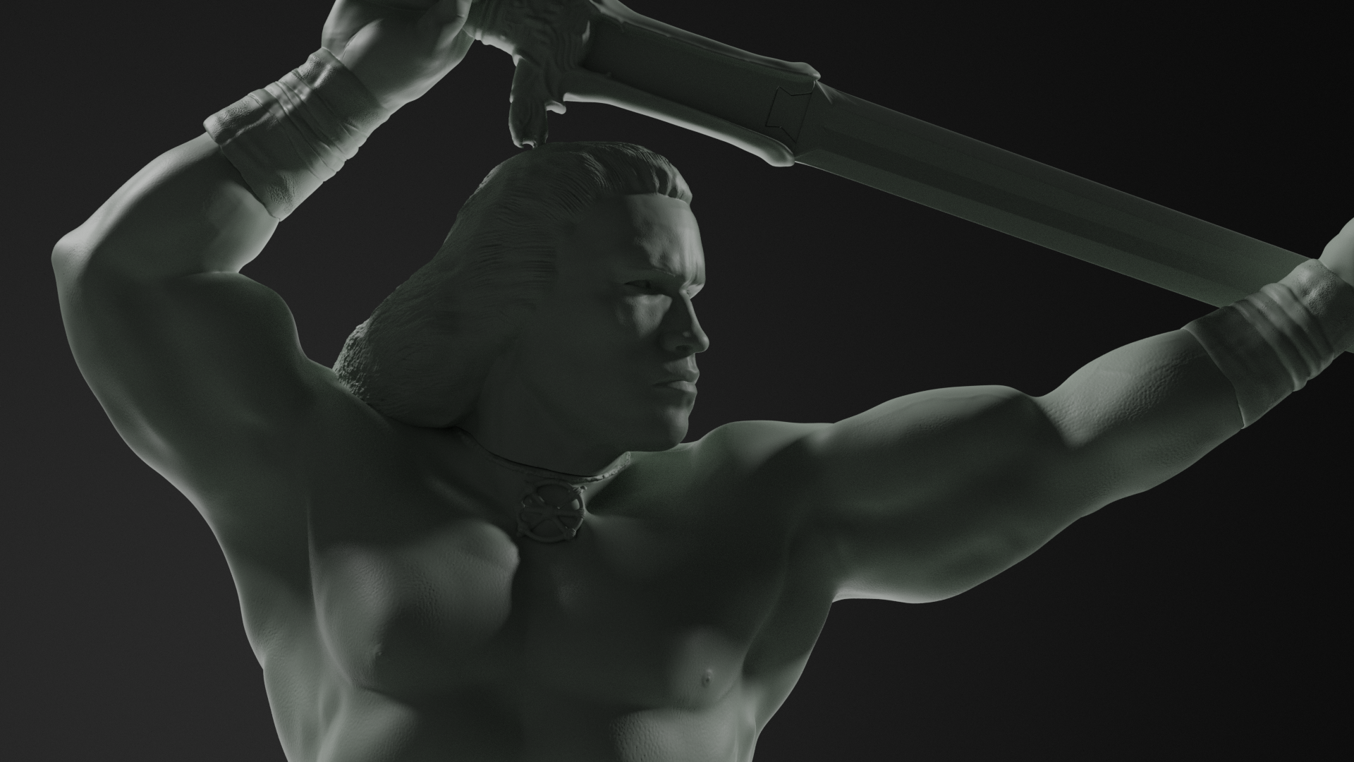 Conan the Barbarian. Sculpture for 3D printing - My, Conan the barbarian, Conan, Fantasy, Warrior, Swordsman, Arnold Schwarzenegger, 3D, 3D печать, , Sculpture, Longpost, Blender