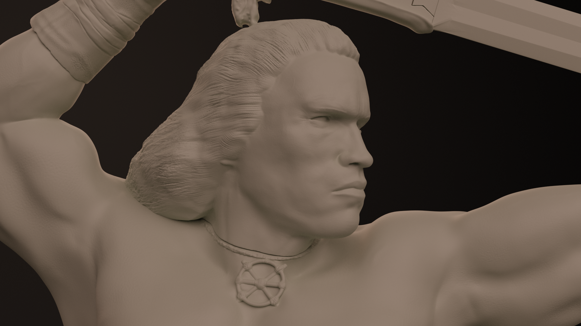 Conan the Barbarian. Sculpture for 3D printing - My, Conan the barbarian, Conan, Fantasy, Warrior, Swordsman, Arnold Schwarzenegger, 3D, 3D печать, , Sculpture, Longpost, Blender