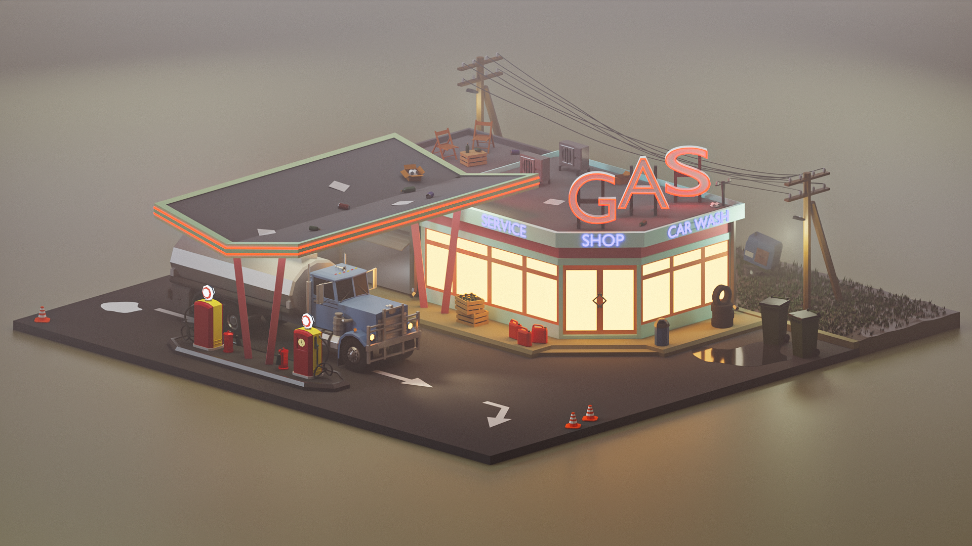 Low Poly Refueling - My, Low poly, 3D modeling, Blender, Computer graphics, Isometric, Refueling