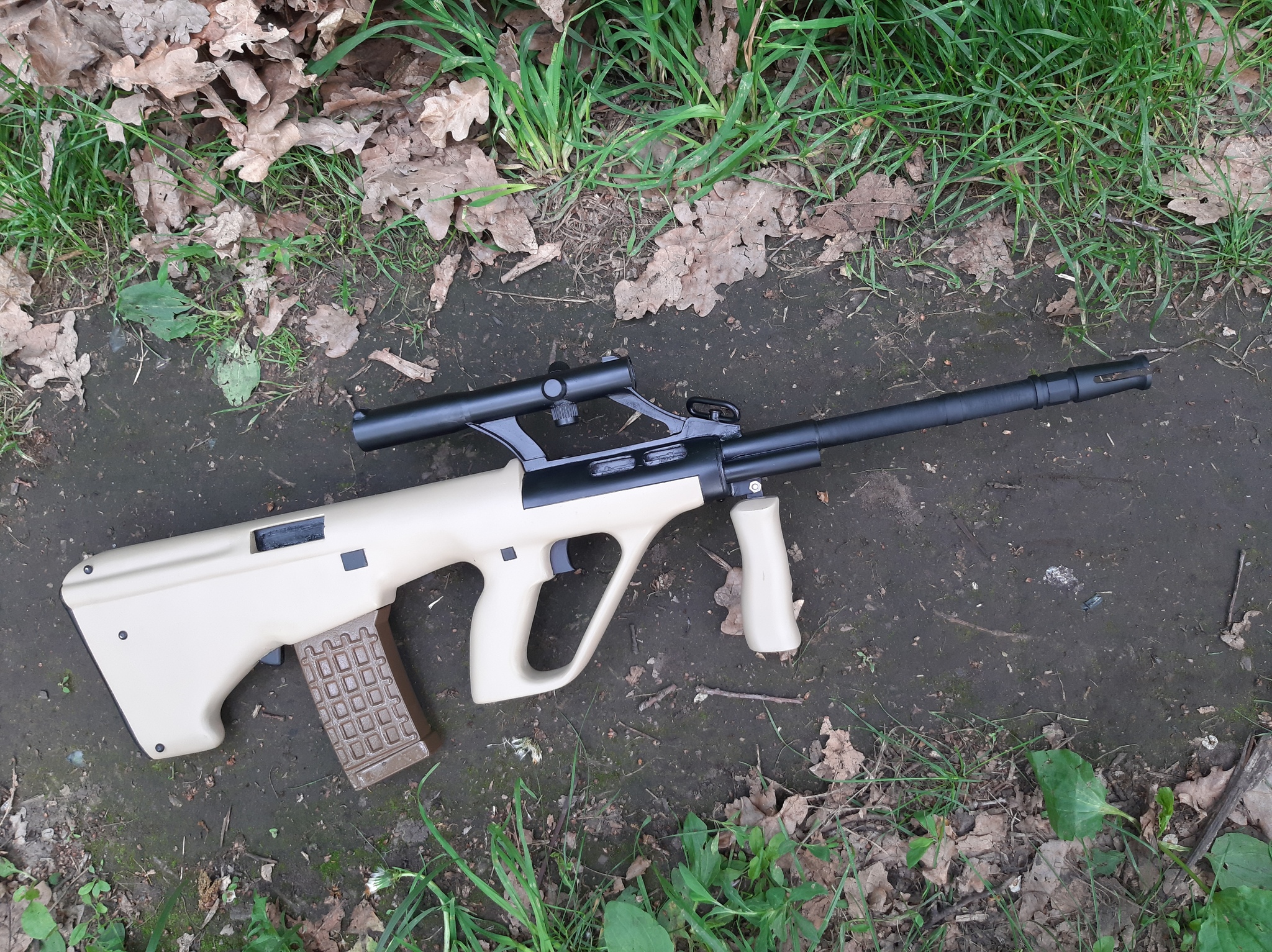 Steyr AUG A1: made a model of wood with his own hands - My, Weapon, Layout, With your own hands, Tree, Wood products, Needlework without process, Needlework with process, Needlework, , Models, Modeling, Video, Longpost, Video blog