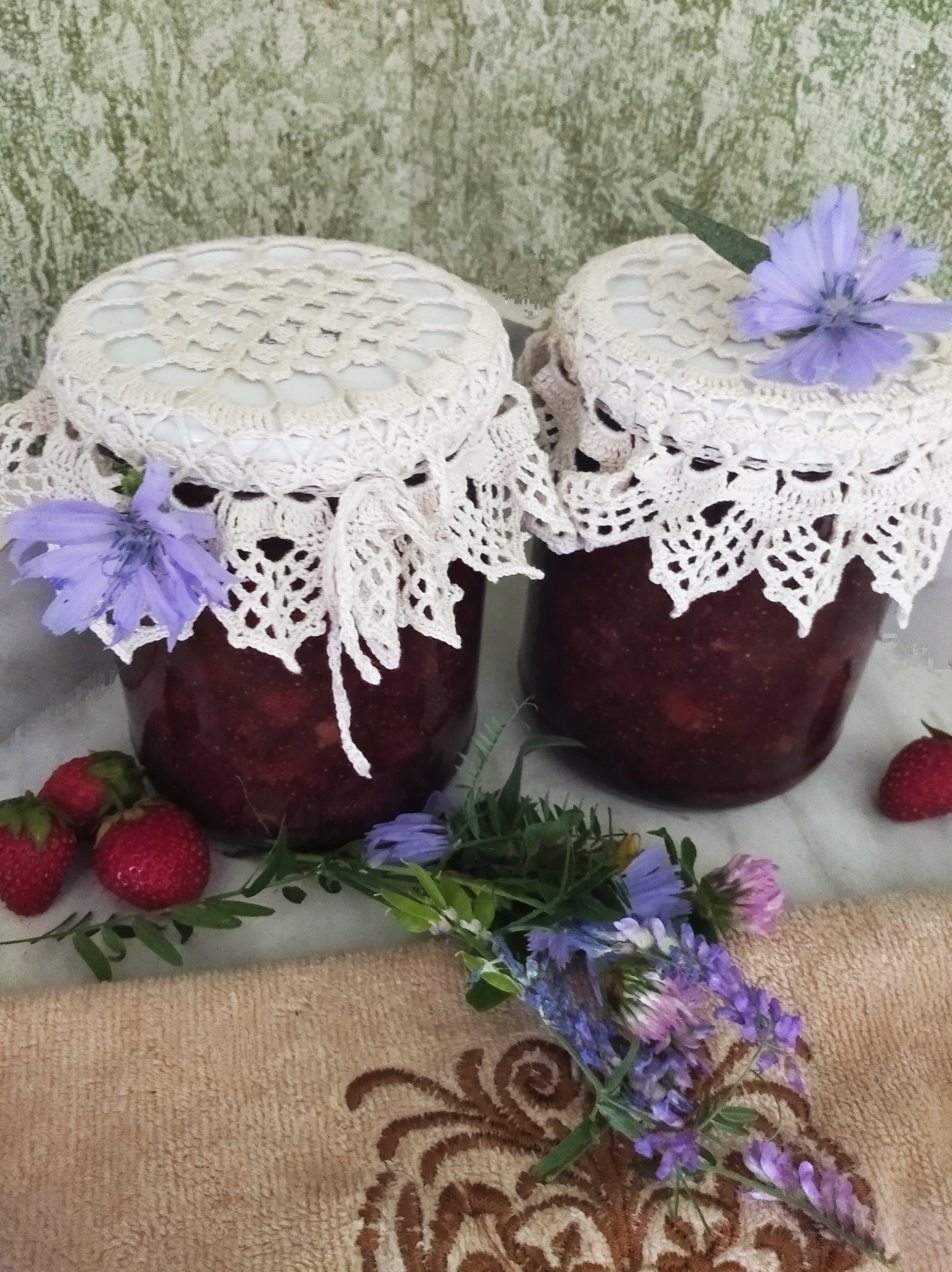 Hats for jars with blanks - My, Crochet, Strawberry jam, Summer, Berries, Longpost