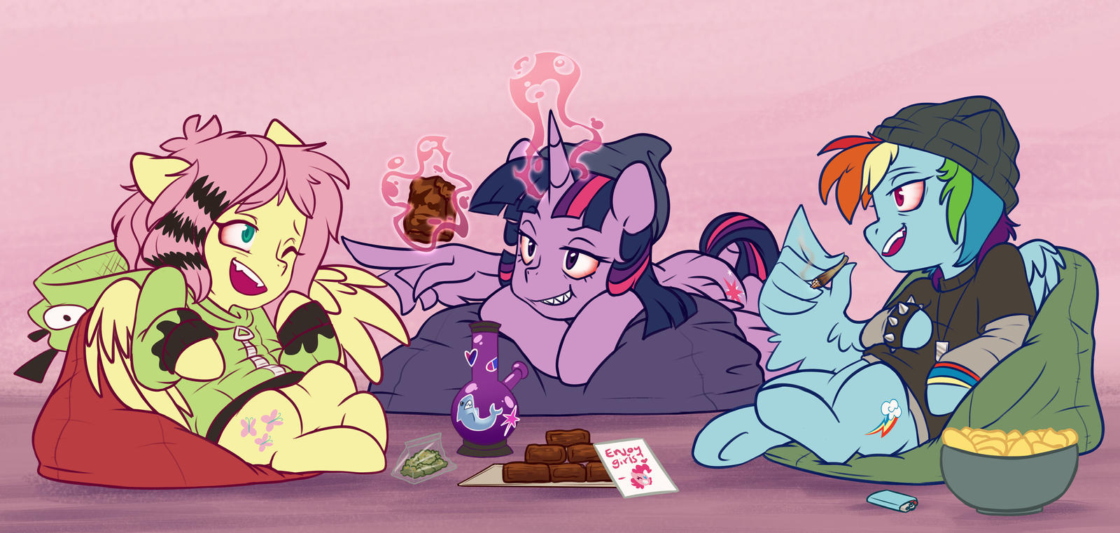 Getting High Together - My little pony, Twilight sparkle, Fluttershy, Rainbow dash, Doodle-Mark