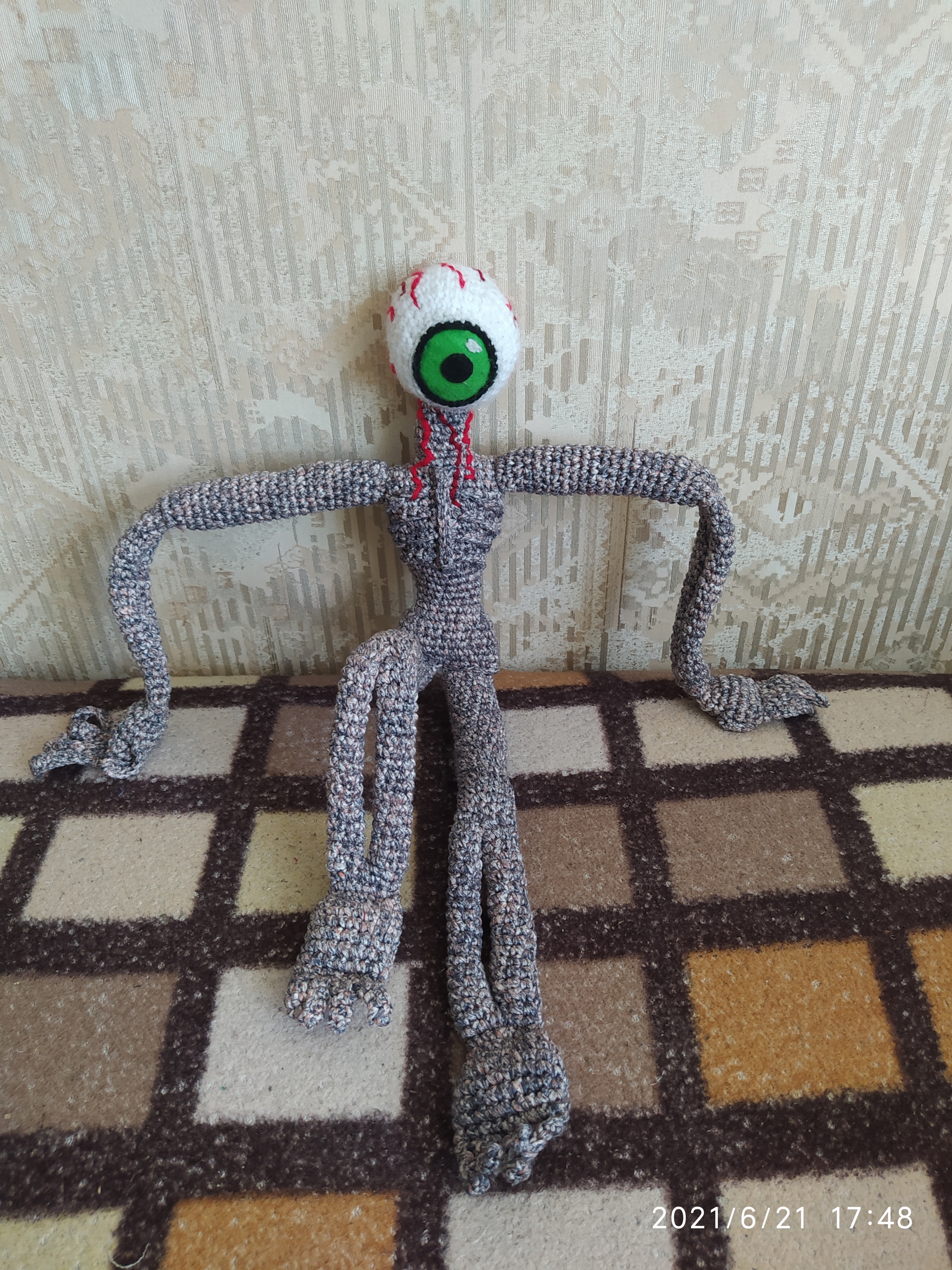 Trevor Henderson's Eye Monster toy with glowing eye - My, With your own hands, Needlework with process, Soft toy, Monster, Lilachead, Crochet, Knitted toys, Video, Longpost