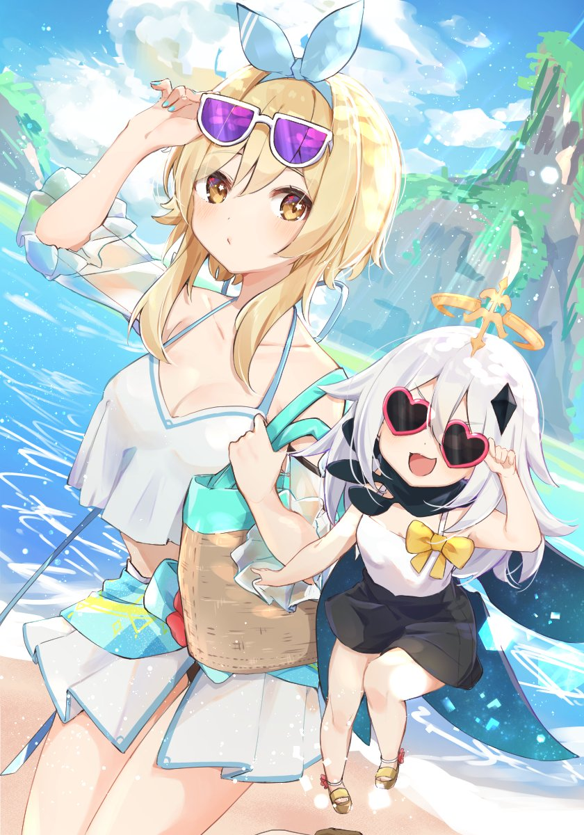 Lumine  Paimon - Genshin impact, Lumine, Paimon, Games, Anime, Anime art, Girls, Beach, , Art