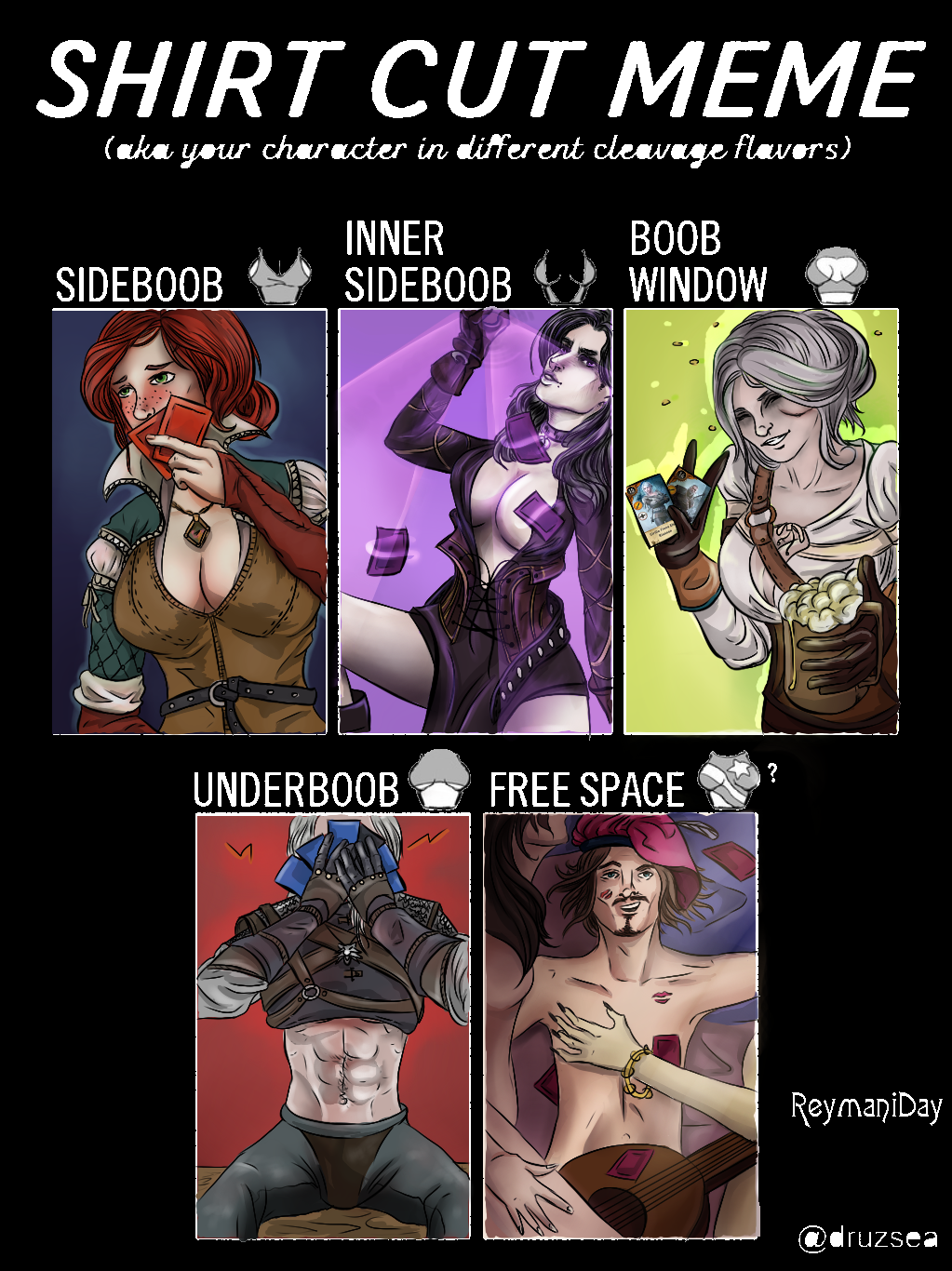 Everyone plays gwent in their own way - My, Witcher, The Witcher 3: Wild Hunt, Triss Merigold, Yennefer, Ciri, Geralt of Rivia, Buttercup, , Humor, Shirt cut meme