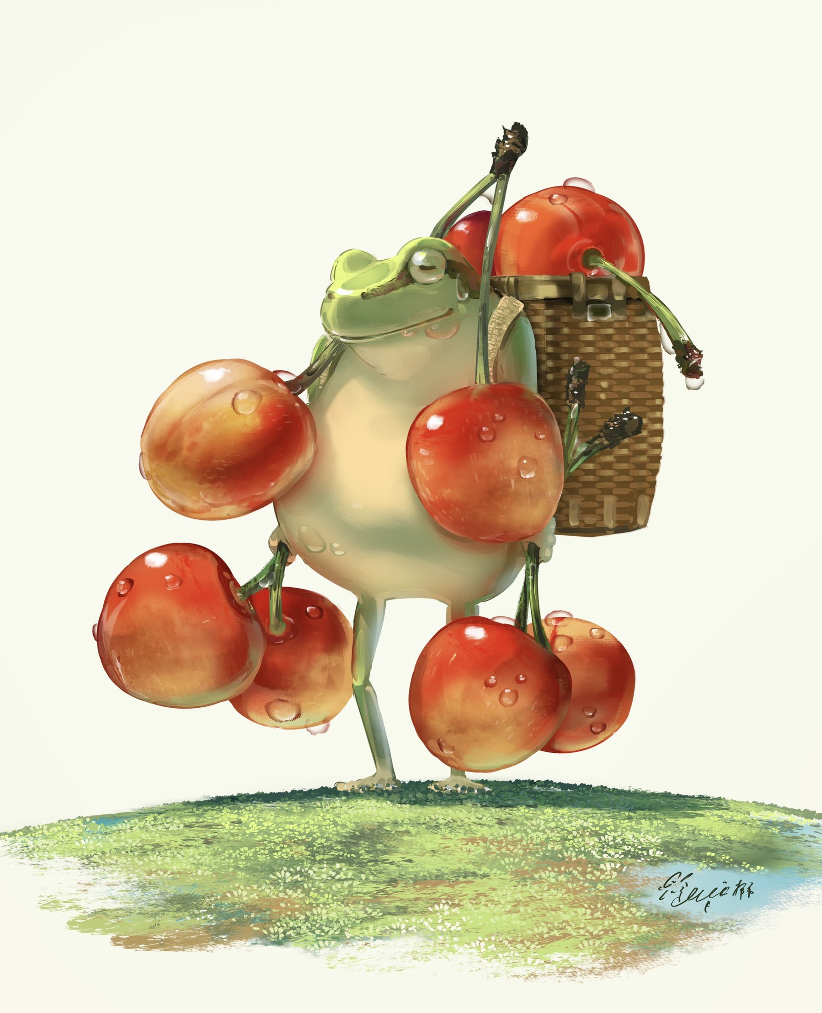 Carries cherries - Art, Drawing, Frogs, Cherries