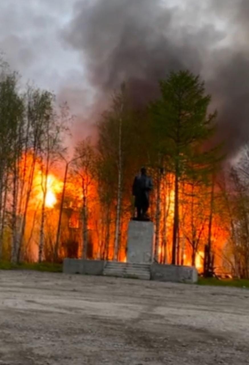 Fire in Igarka - Fire, Krasnoyarsk region, Igarka