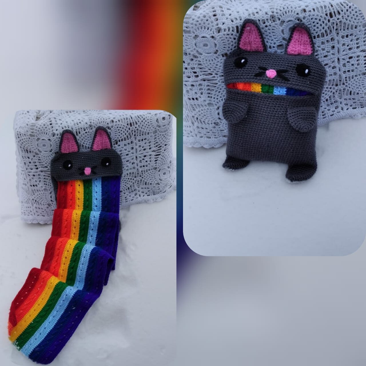 Cat-scarf Nyan Cat - My, Needlework without process, Knitting, Scarf, Milota, With your own hands, Nyan cat