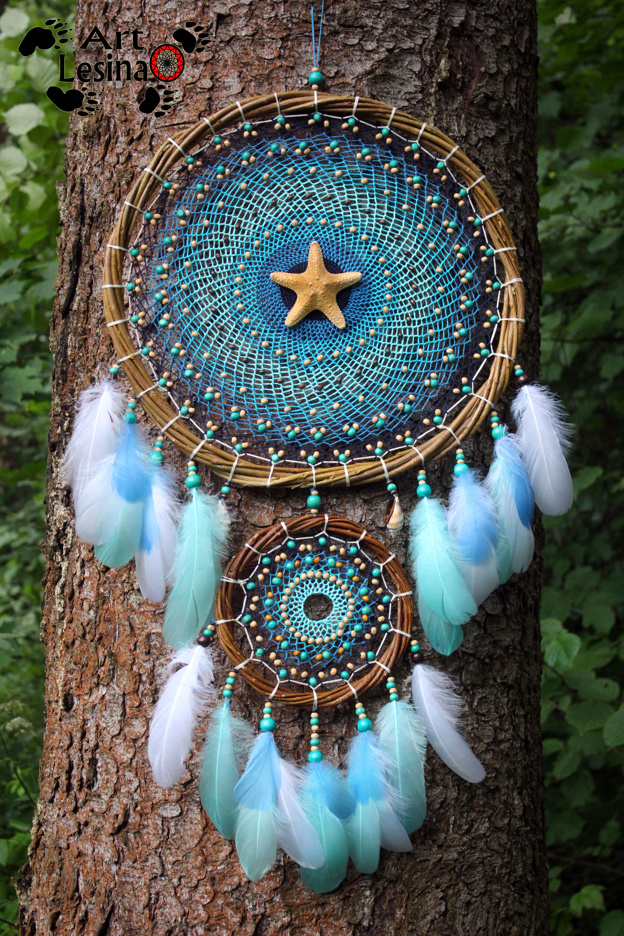 Dreamcatcher Marine, 76 cm - My, Dreamcatcher, Presents, Indians, Sea, Amulet, Dream, Longpost, Needlework without process