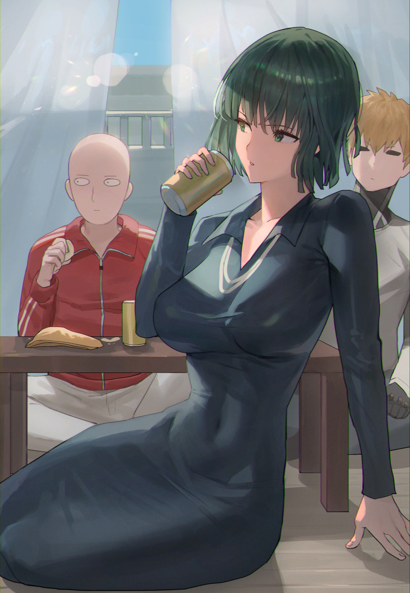 Visiting Saitama - Onepunchman, Fubuki, Saitama, Genos, Anime art, Anime