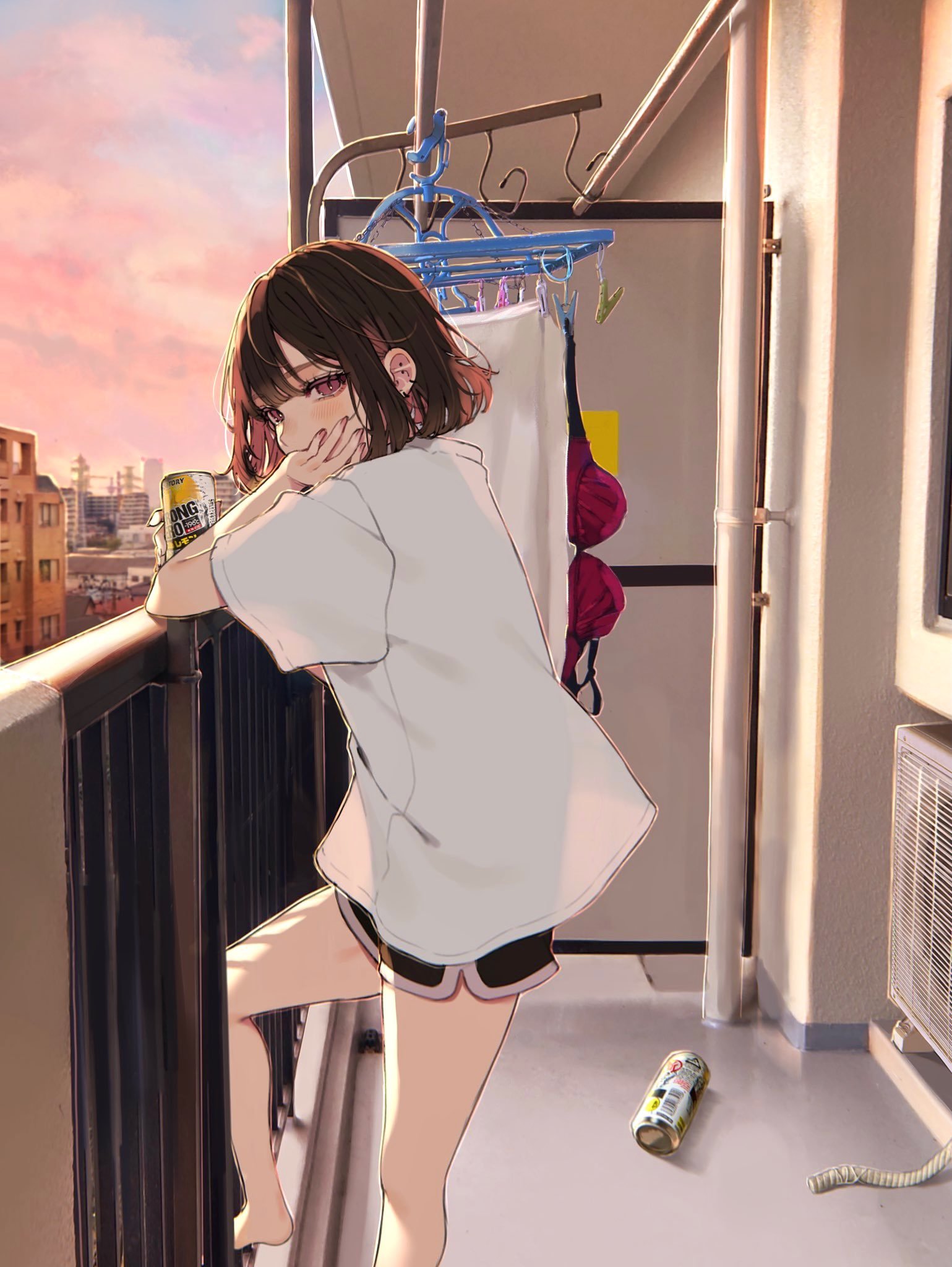 Are you coming in already? - Anime, Anime art, Anime original, Balcony, Evening, Oversize