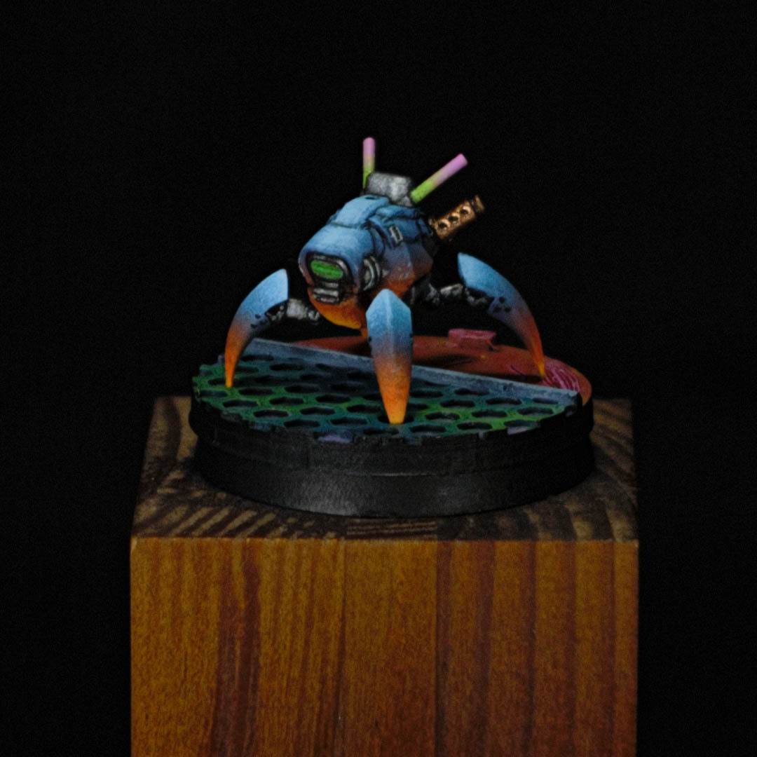 Muted a droid under a retrowave - My, Painting miniatures, Cyberpunk, Droids, Video, Longpost