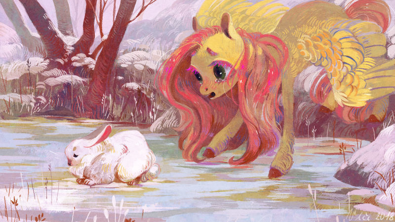 Rushes to the rescue - My little pony, Fluttershy, Angel bunny, Wolfiedrawie