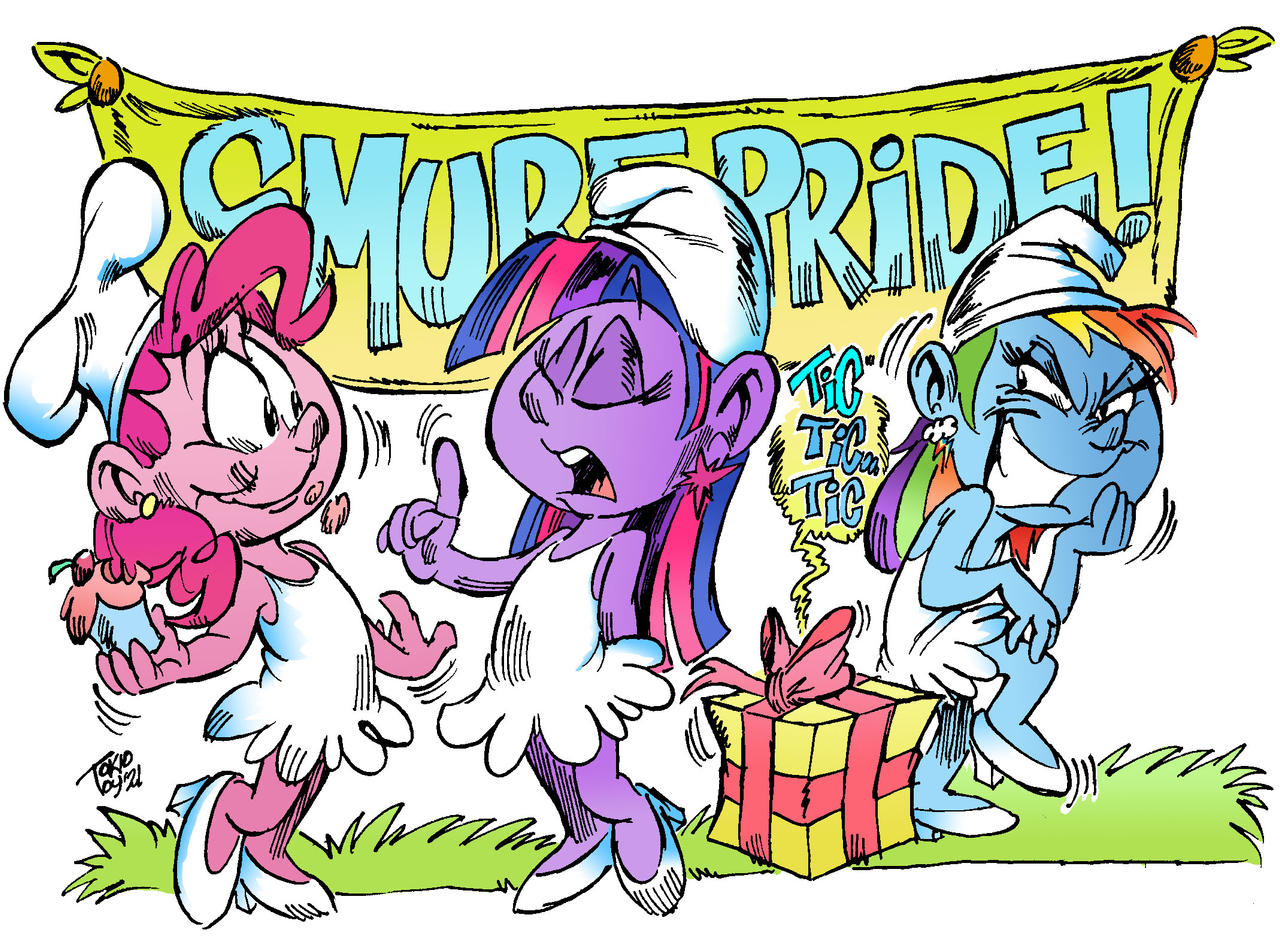 My Little Smurfs - My little pony, Twilight sparkle, Pinkie pie, Rainbow dash, MLP crossover, The smurfs