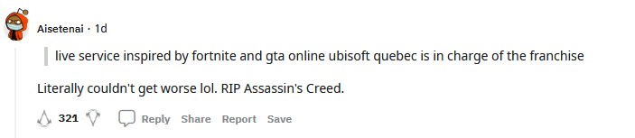 Вы убили Assassin's Creed - игроки негативно отреагировали на будущее серии Assassin's Creed - Assassins Creed, Ubisoft, Reddit, Montreal, Квебек, Онлайн-Игры, Длиннопост