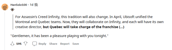 You killed Assassin's Creed - players reacted negatively to the future of the Assassin's Creed series - Assassins creed, Ubisoft, Reddit, Montreal, Quebec, Online Games, Longpost