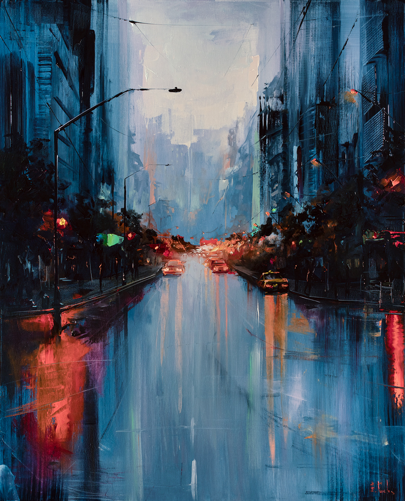 After the rain - Art, Images, Oil painting, Rain, Town