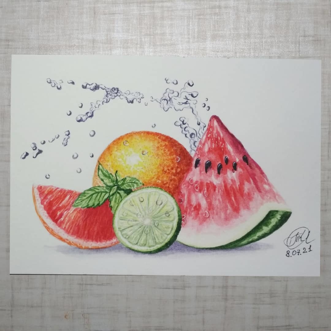 Summer. - My, Drawing, Watercolor, Фрукты, Painting