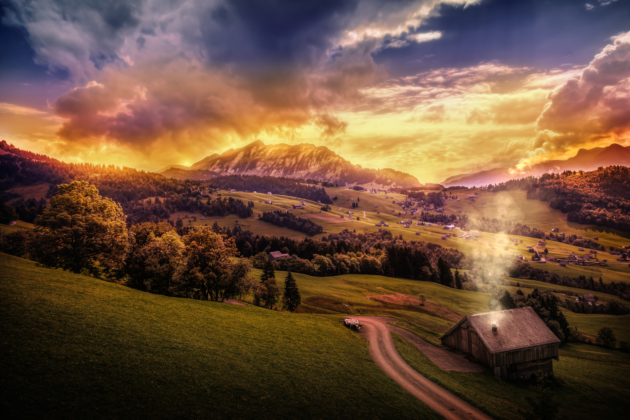 Switzerland - Nature, Landscape, Europe, The mountains, Sunset, Switzerland, The hills