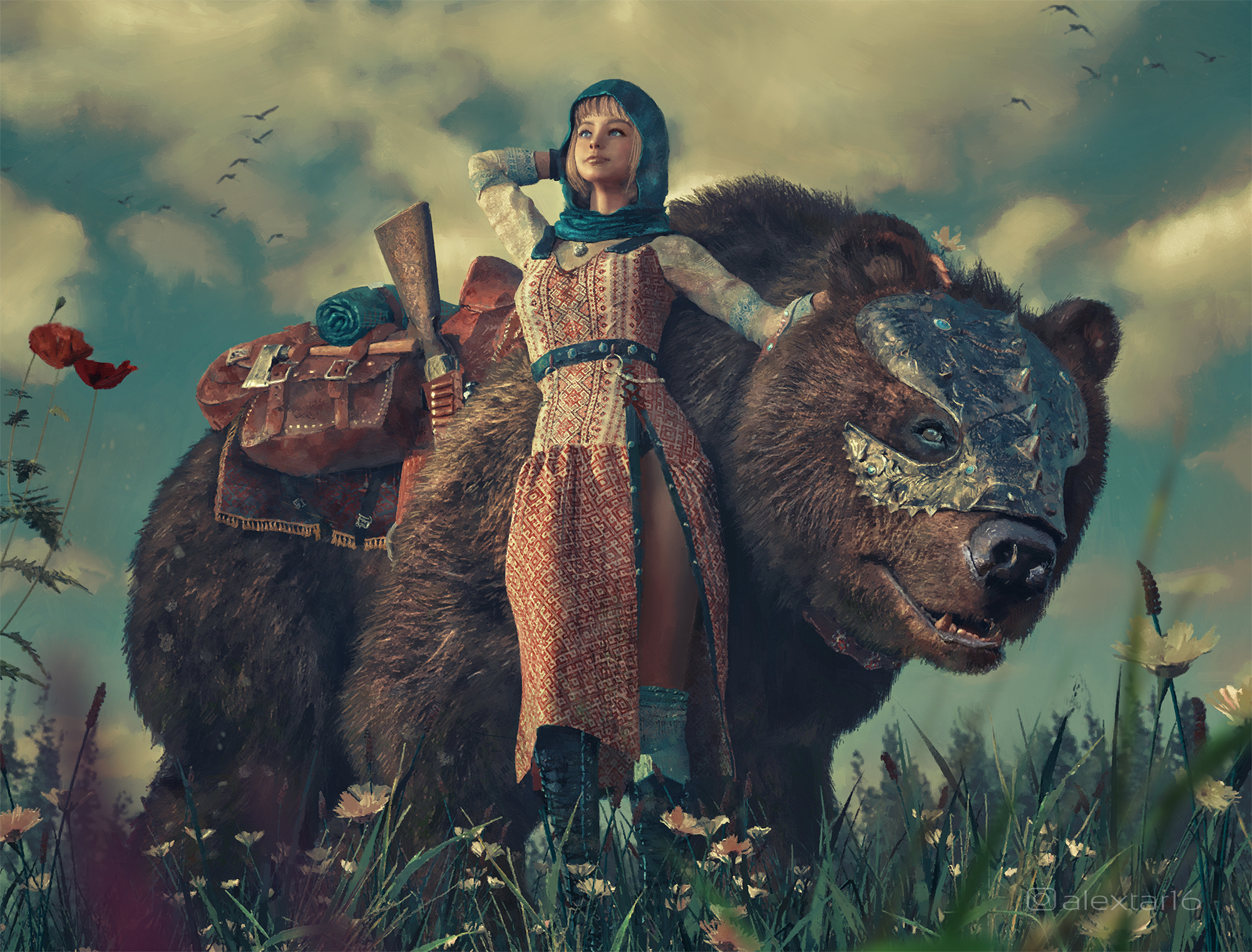 Huntress - My, Drawing, Photoshop, Fotobash, Masha and the Bear