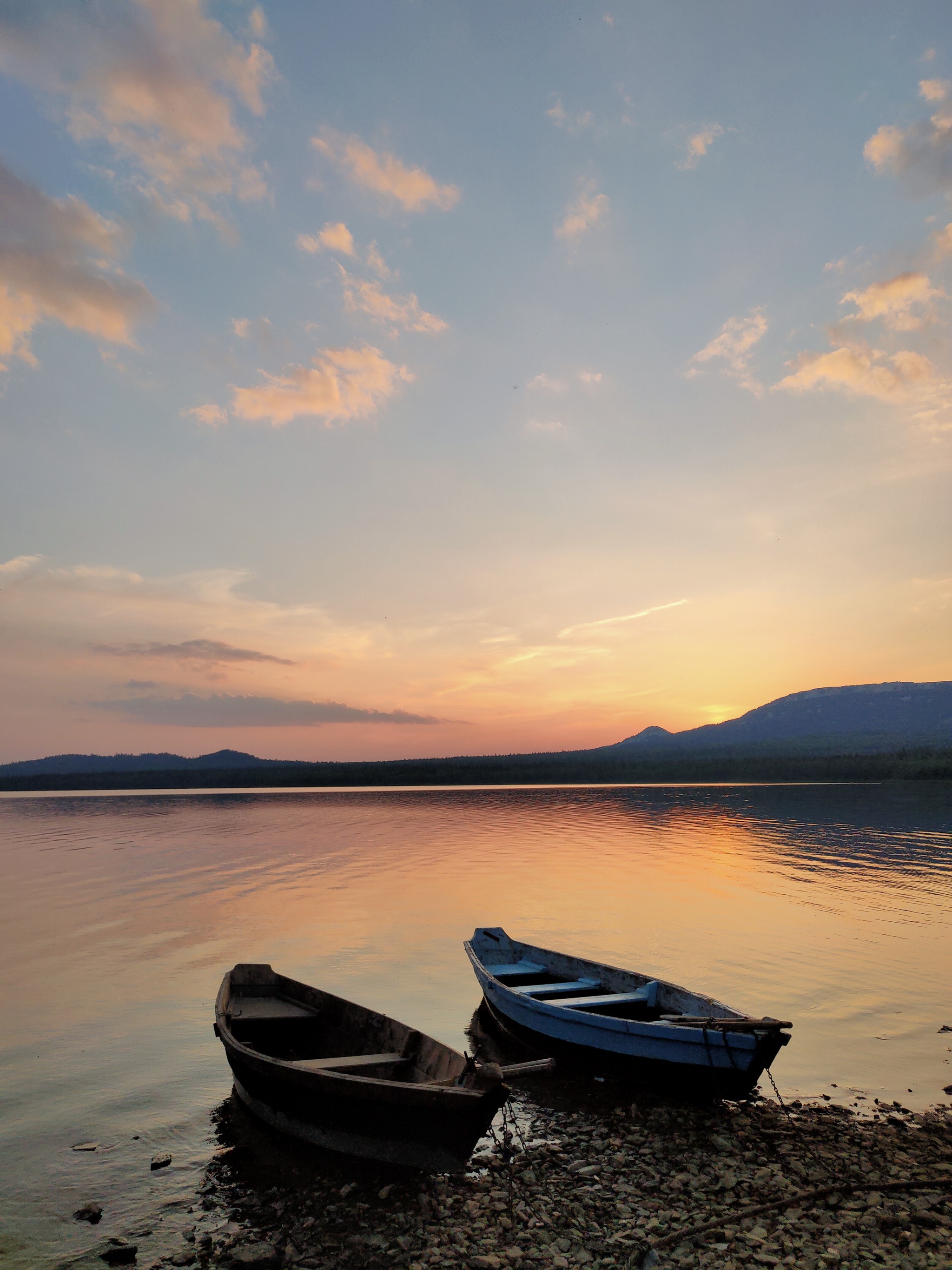 Sunset - My, Zyuratkul, Sunset, A boat, Lake, Nature