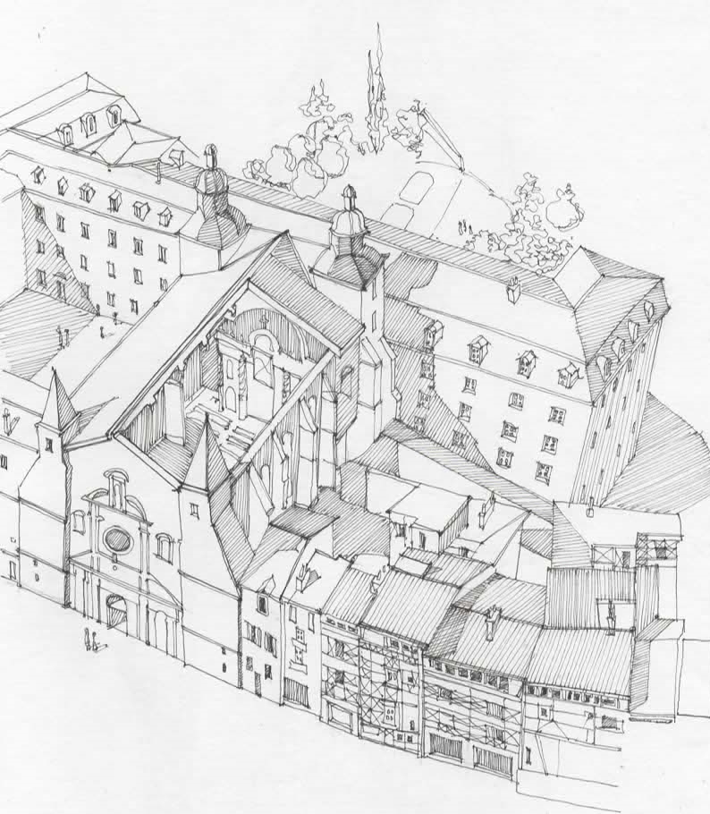 Axonometry, old town - My, Old city, Drawing