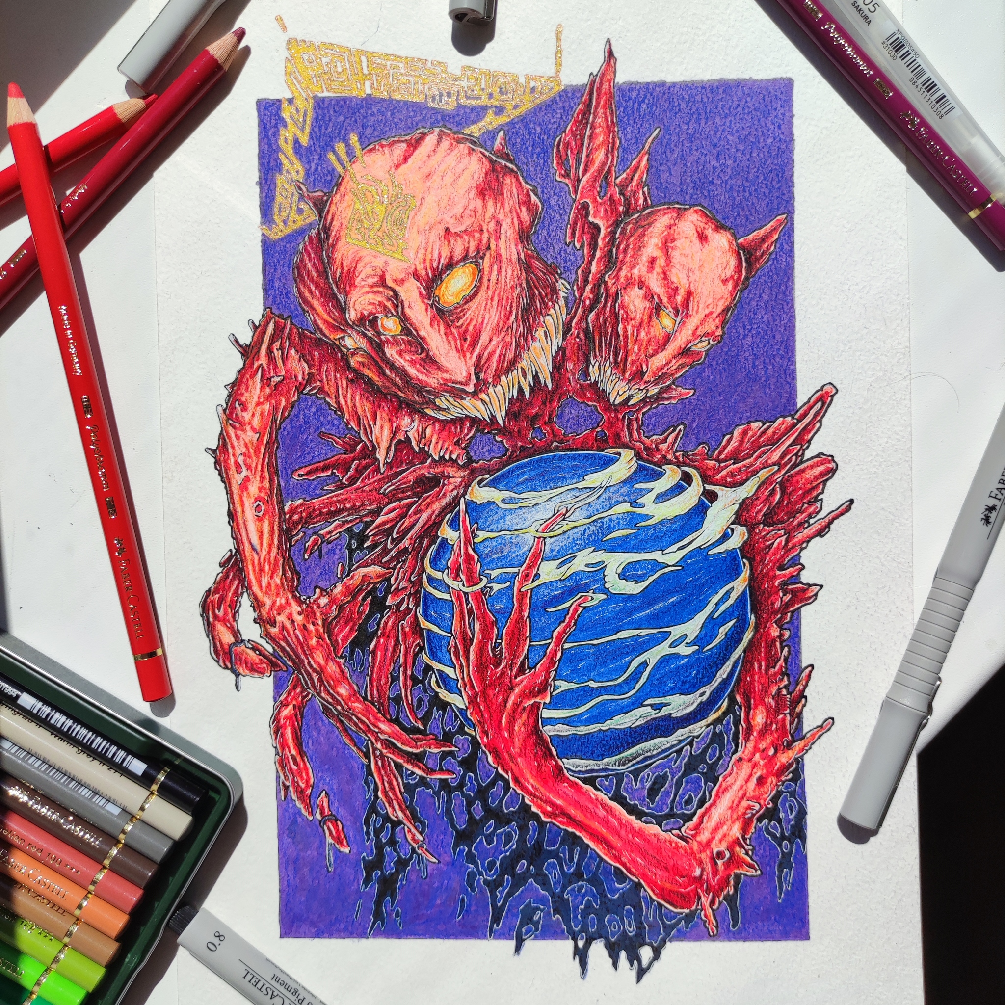 This planet does not belong to us - My, Hobby, Creation, Dark fantasy, Colour pencils, Longpost