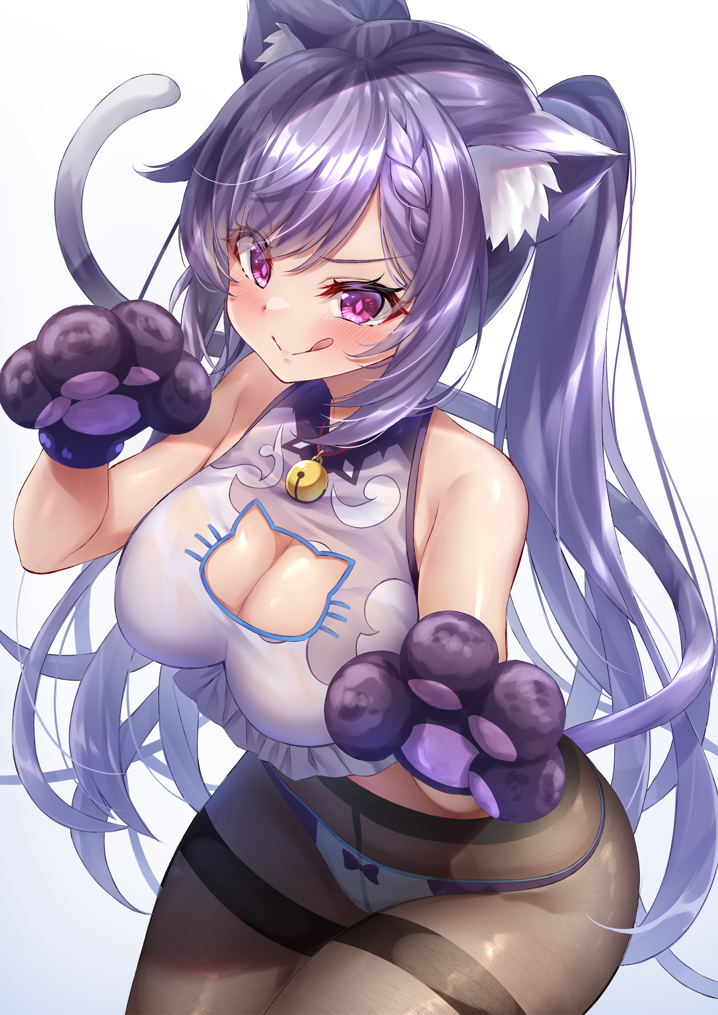 Ke Qing - NSFW, Genshin impact, Keqing, Games, Art, Anime, Anime art, Pantsu, Animal ears, , Tail, Neko, Girls