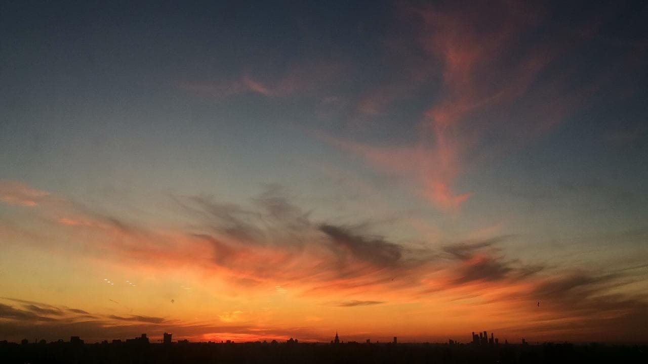 Clouds, white-maned horses - My, Clouds, Sunset, Sky, Moscow, Longpost