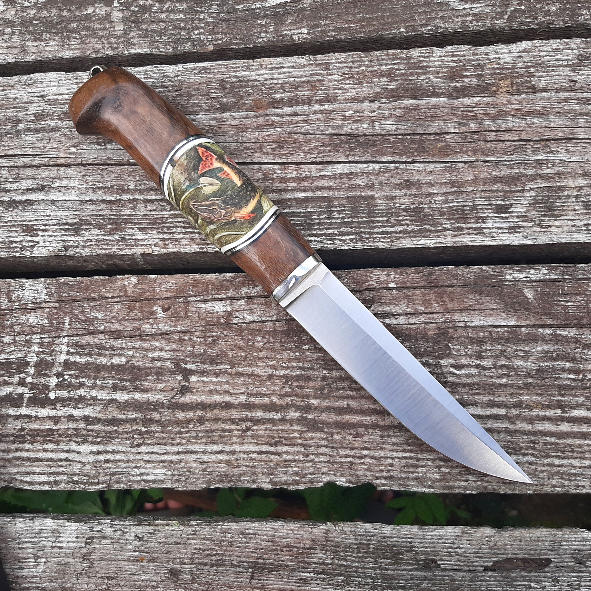 Knife Pike - My, Knife, Pike, Horns, Bone carving, Natural leather, Longpost, Needlework without process