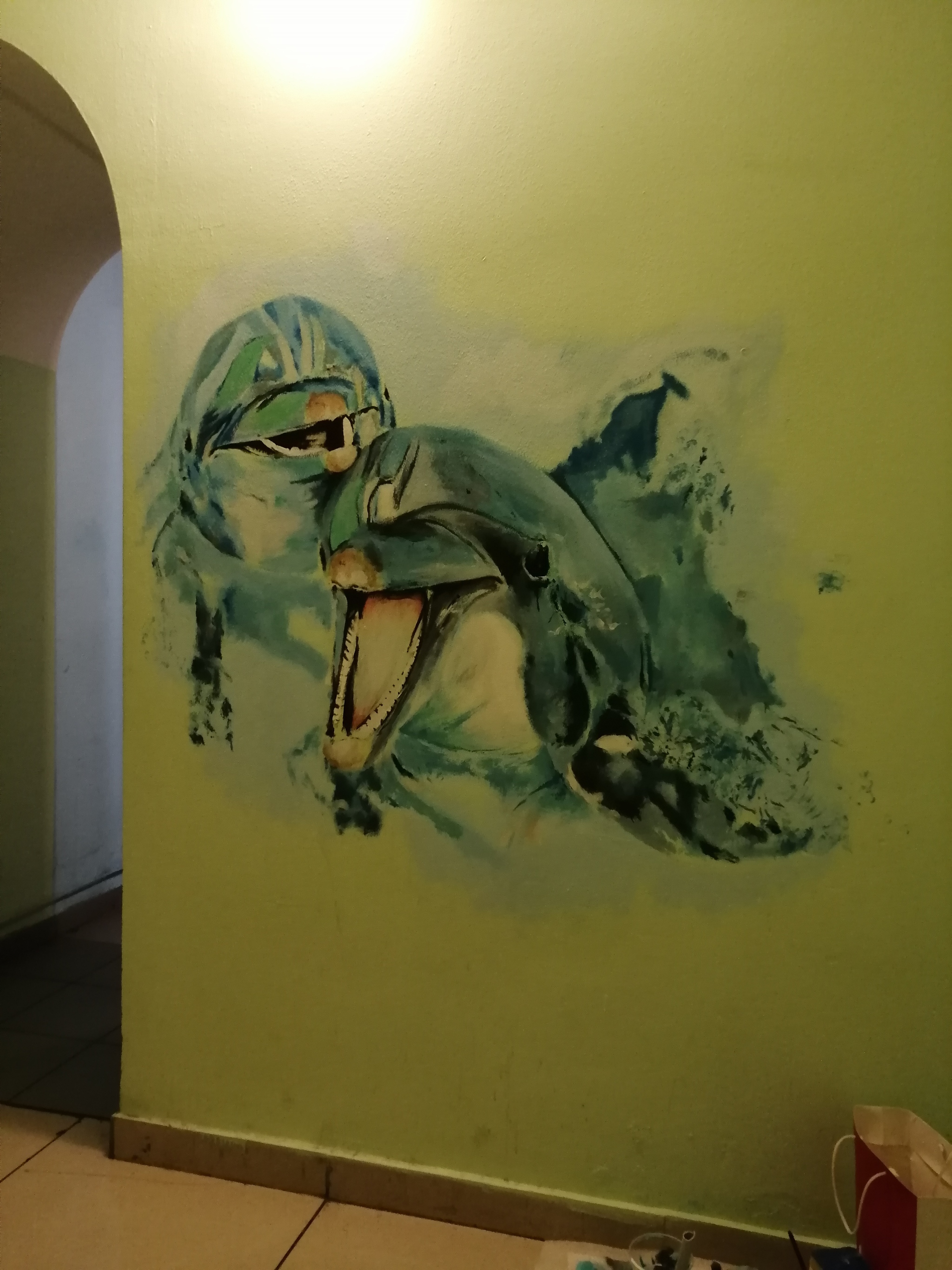 When there is nothing to pay for the hostel) - My, Saint Petersburg, Hostel, Wall, Wall painting, Drawing on the wall, Dolphin, Ocean, Longpost