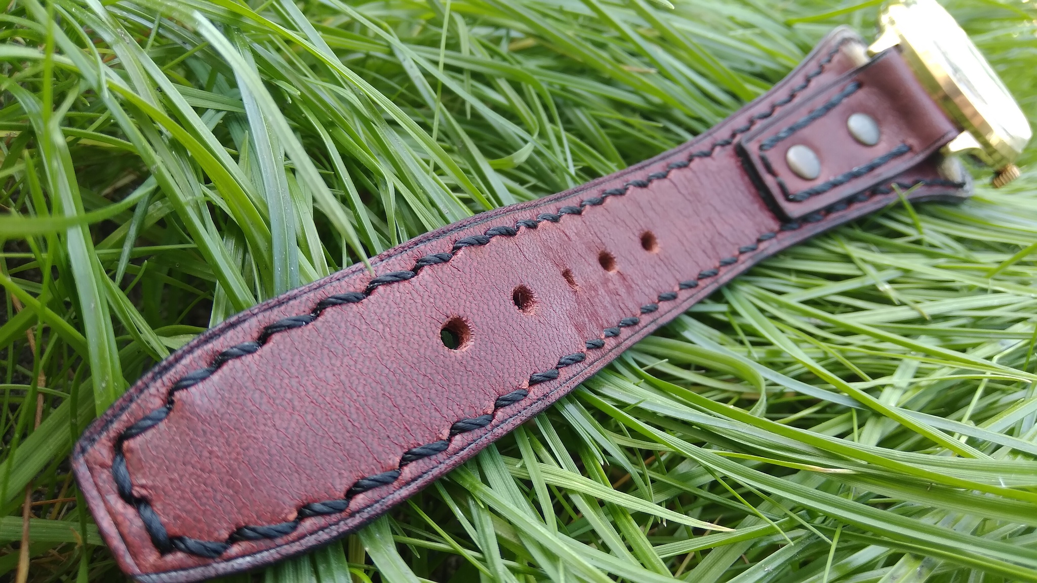 Watch strap Slava. - My, Needlework without process, Leather products, Strap, Made in USSR, Wrist Watch, Clock, Mechanical watches, Natural leather, , Handmade, With your own hands, the USSR, Male style, Wristband, Longpost