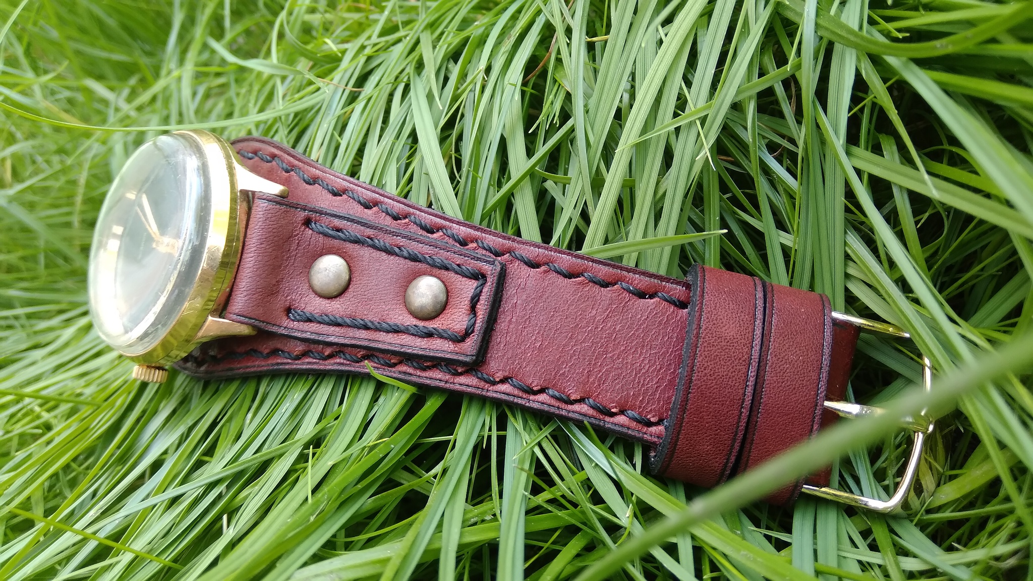 Watch strap Slava. - My, Needlework without process, Leather products, Strap, Made in USSR, Wrist Watch, Clock, Mechanical watches, Natural leather, , Handmade, With your own hands, the USSR, Male style, Wristband, Longpost