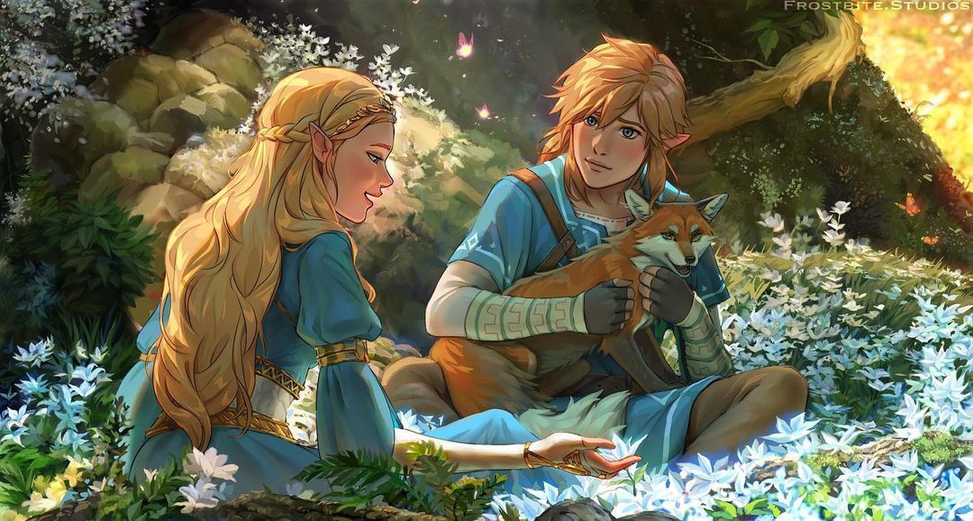 Отдых в лесу - Рисунок, The Legend of Zelda, Princess Zelda, Link, Лиса, Арт