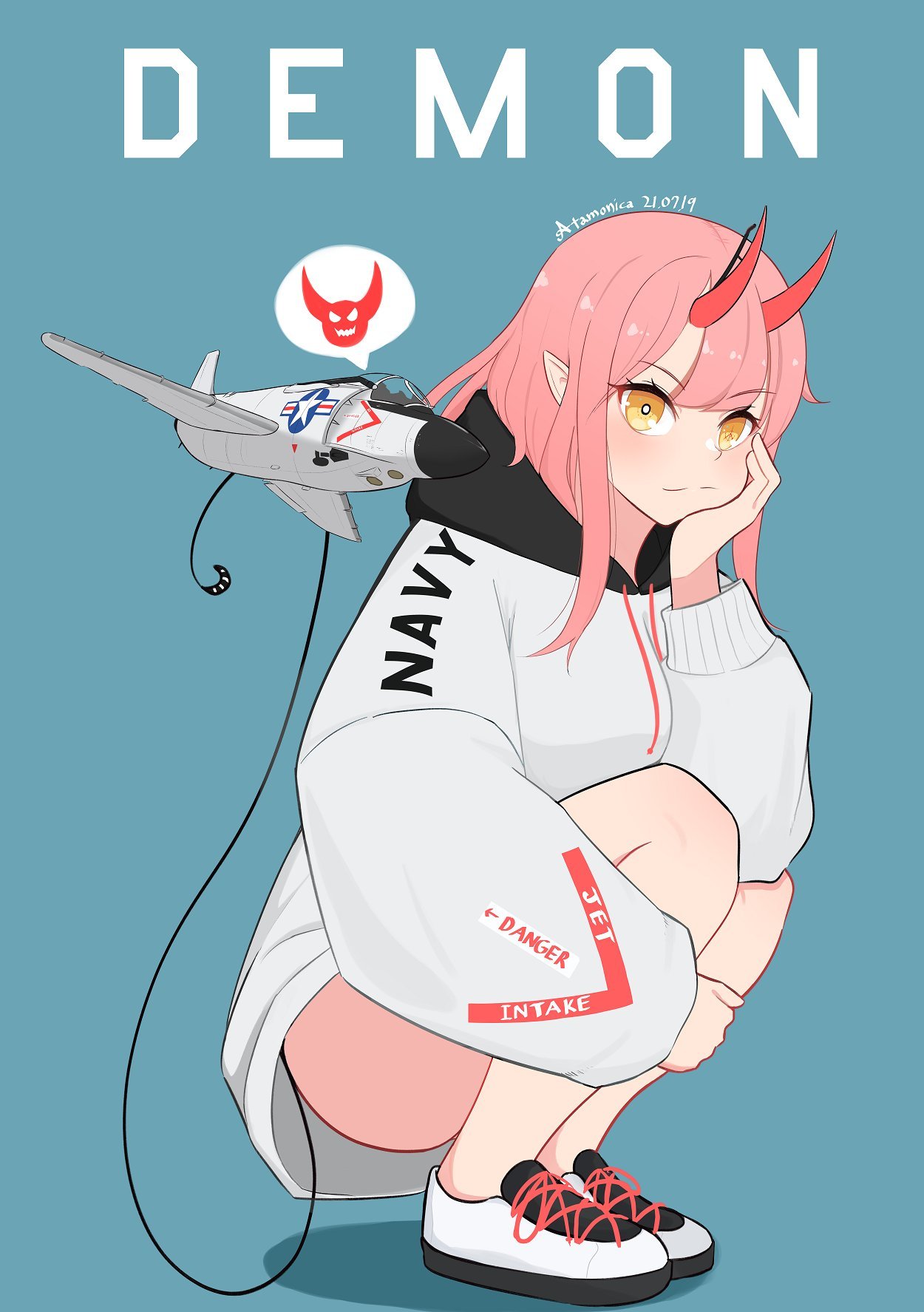 F-3 Demon - Anime, Anime original, Anime art, Carrier-based aviation, US Navy, Demon, Darling in the Franxx, Zero two